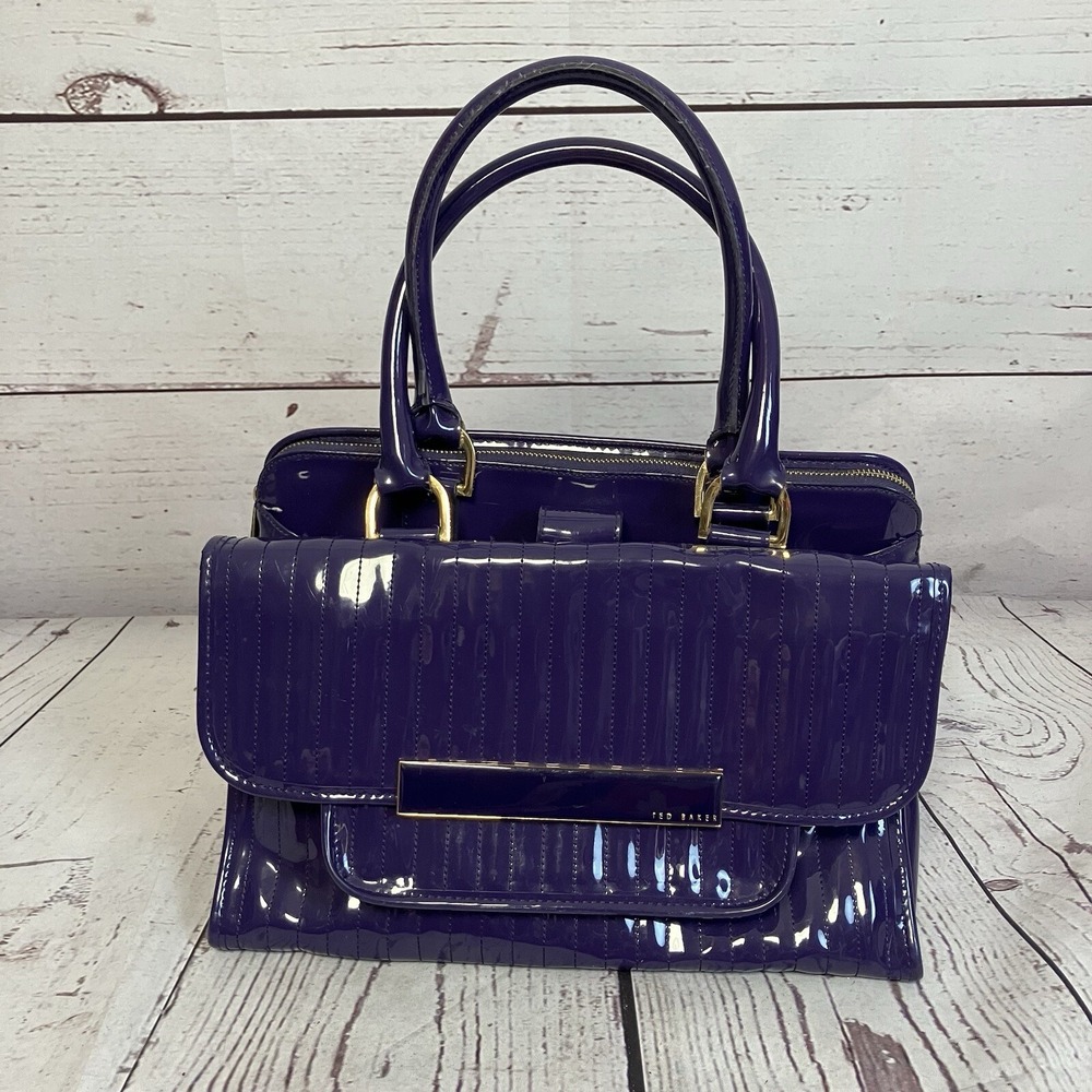 Ted Baker Leather Shoulder Hobo Satchel Bag Purple Patent Leather
